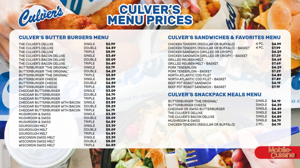 culver's menu and calories